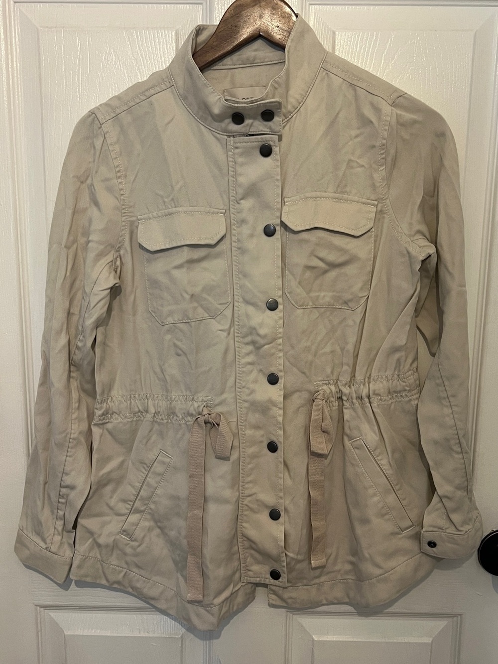 LOFT Women’s Beige 100% Lyocell Utility Anorak Jacket Drawstring Waist NEW